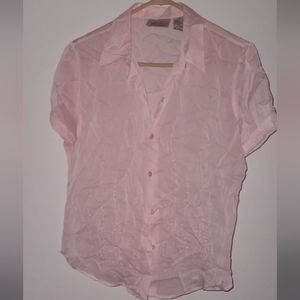 Kathie Lee Collection Women Sheer Top Button Down Shirt Pink Color Size: M